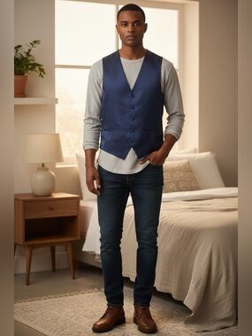 Blue Satin Vest for Formal Occasions